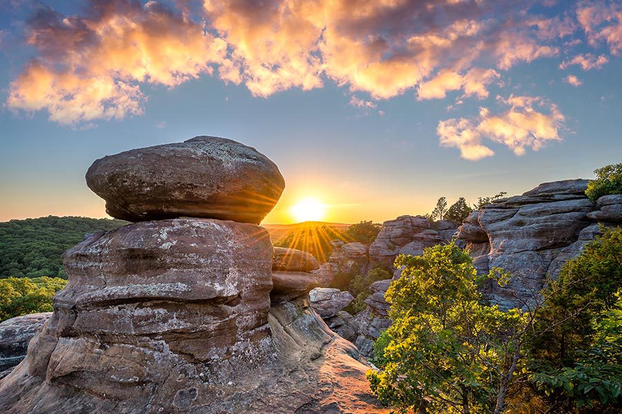 Contact Us - Rock Formation in Shawnee National Forest in Illinois at Sunset